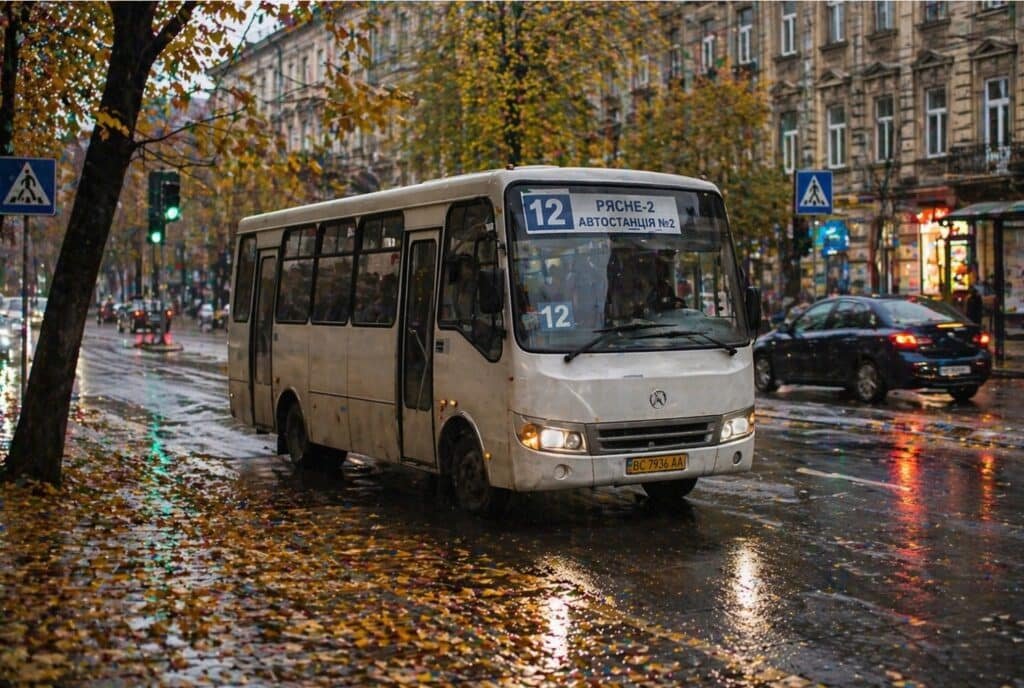 маршрутка 12 Львів восени під дощем автобус Рясне-2 Автостанція №2 фото