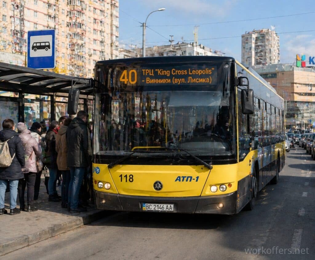 автобус 40 львів день трафік King Cross Винники зупинка люди