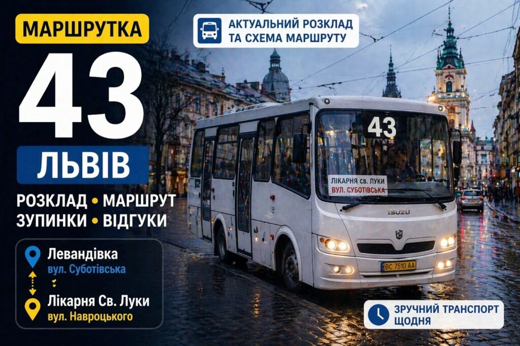 43 маршрутка Львів банер розклад маршрут зупинки фото автобус