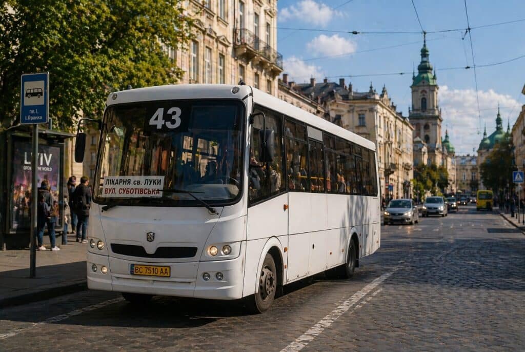 маршрутка 43 Львів у русі центр міста автобус на маршруті