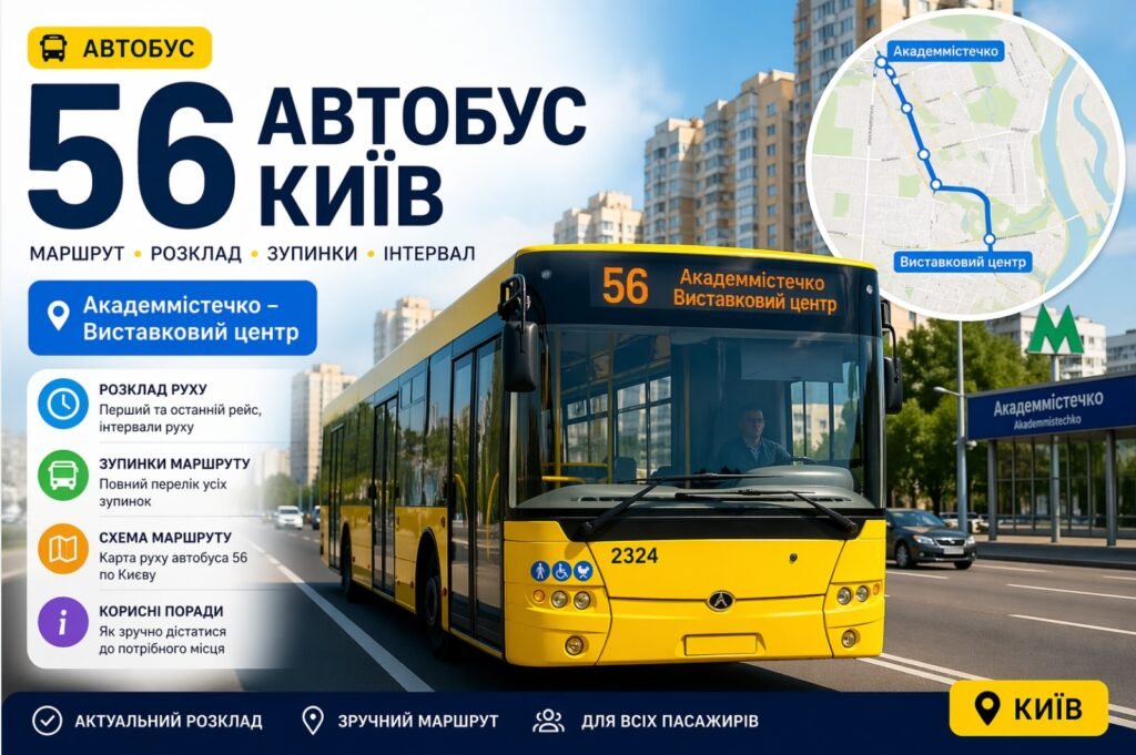 56 автобус Київ маршрут розклад зупинки та схема руху