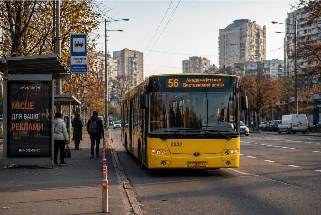 56 автобус Київ на зупинці маршрут Академмістечко Виставковий центр