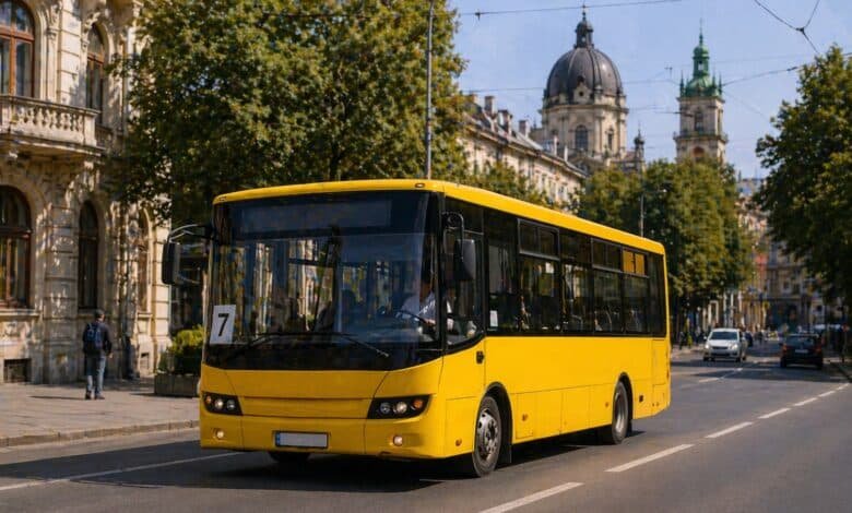 7 маршрутка Львів автобус у центрі міста маршрут номер 7 на вулиці Львова