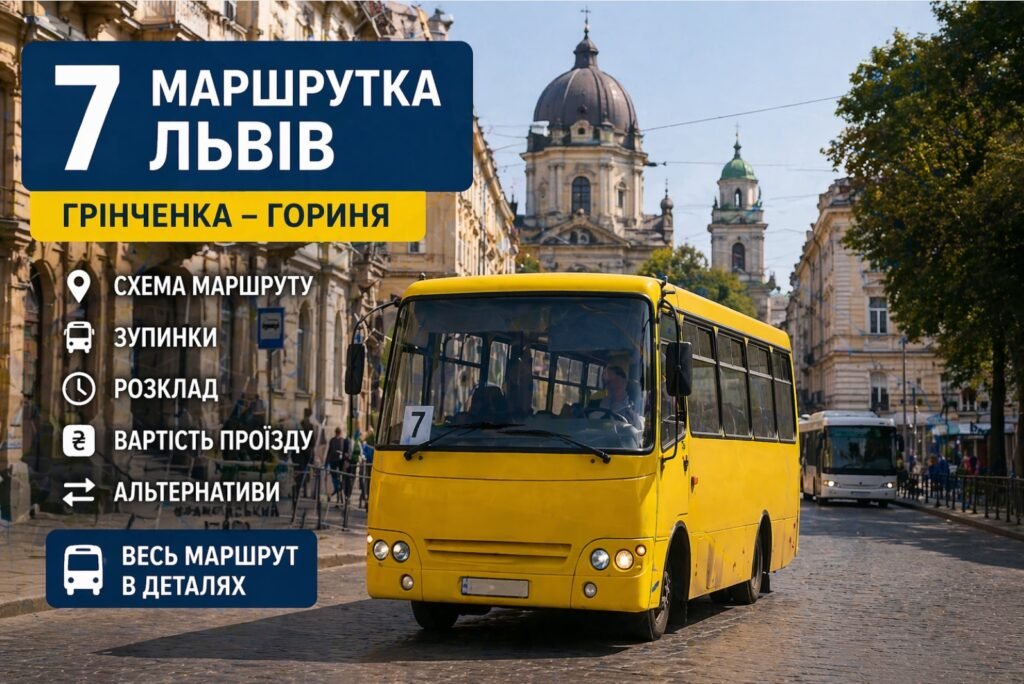 7 маршрутка Львів обкладинка статті автобус у центрі міста маршрут Грінченка Гориня