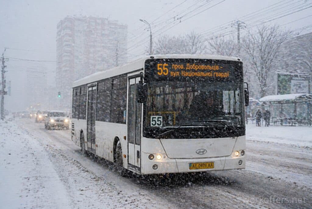 автобус 55 Дніпро взимку сніг хуртовина маршрут 55