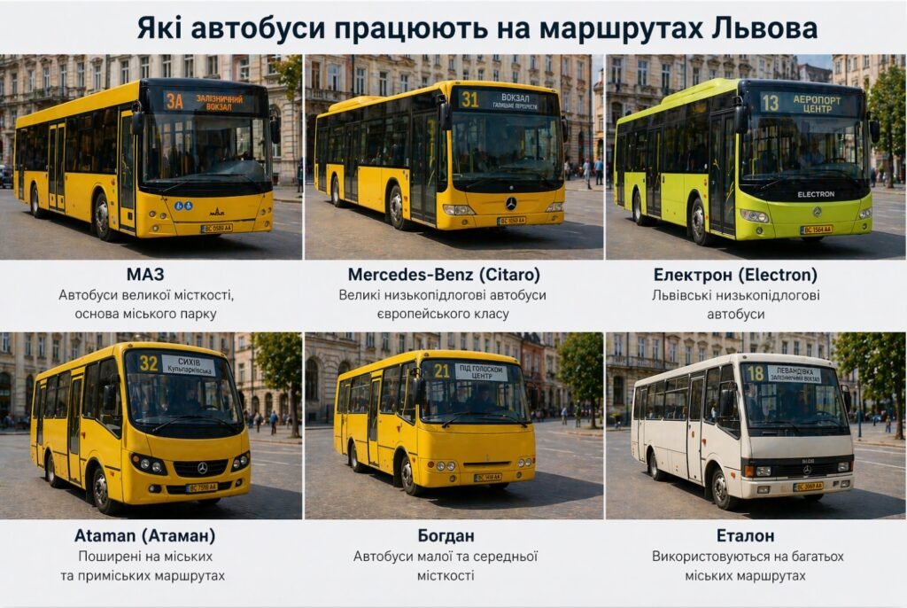 Які автобуси працюють на маршрутках Львова — марки та типи транспорту