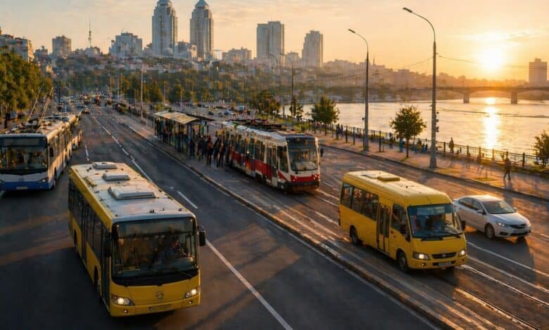 громадський транспорт Дніпра маршрутки автобуси трамваї тролейбуси на дорозі вранці