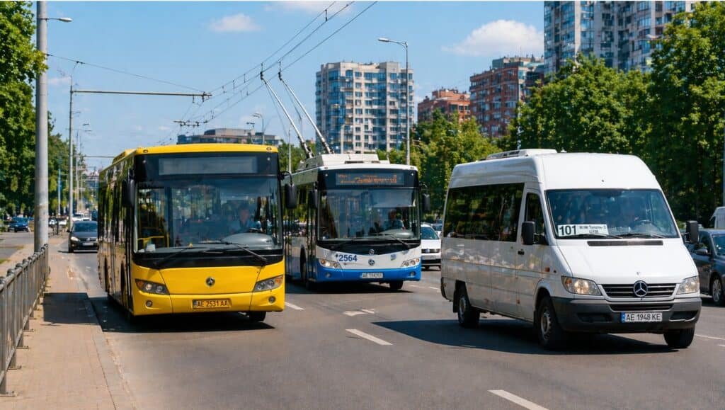 як доїхати по Дніпру без пересадок маршрутки автобуси тролейбуси транспорт